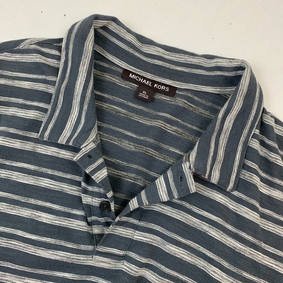 ✨5 FOR $25✨   Michael Kors Gray Stripe Short Sleeve Polo Shirt - Picture 6 of 7